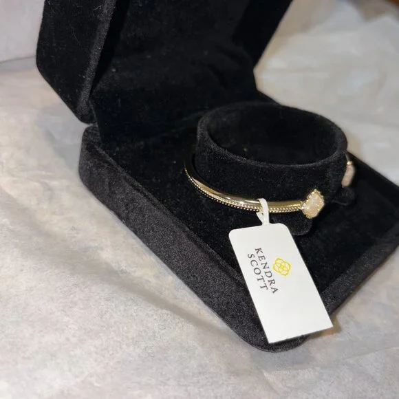 Kendra Scott Gold Cuff Bangle Bracelet SparklyWhite Drusy Stone - Picture 4 of 5